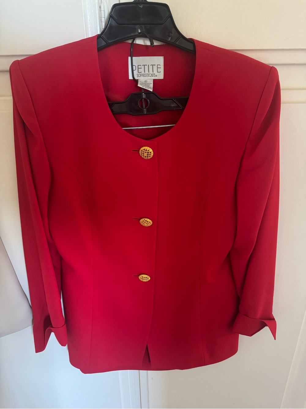 Petite Sophisticate Red Tailored Blazer with Gold Buttons